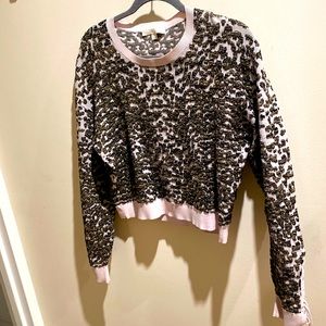 Jonathan Simkhai Pink Animal Print Bateau Neckline Crop sweater
